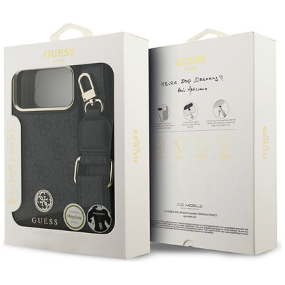 Θήκη MagSafe για Apple iPhone 17 Pro Max, Guess, 4G Strass Logo with Big Strap, Μαύρη
