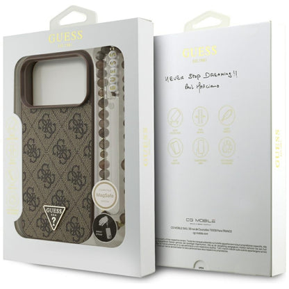 Θήκη MagSafe για Apple iPhone 17 Pro Max, Guess, 4G Triangle Logo Cord Strap, Καφέ