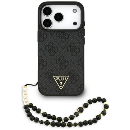 Θήκη MagSafe για Apple iPhone 17 Pro Max, Guess, 4G Triangle Logo με Λουράκι Κορδονιού, Μαύρη