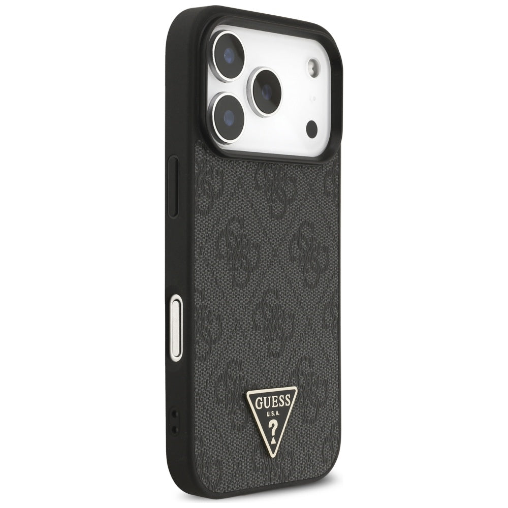Θήκη MagSafe για Apple iPhone 17 Pro Max, Guess, 4G Triangle Logo με Λουράκι Κορδονιού, Μαύρη