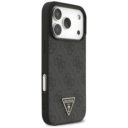 Θήκη MagSafe για Apple iPhone 17 Pro Max, Guess, 4G Triangle Logo με Λουράκι Κορδονιού, Μαύρη