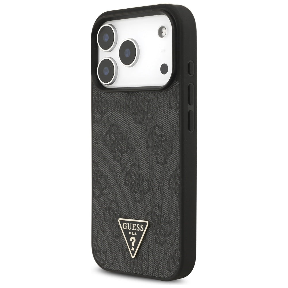 Θήκη MagSafe για Apple iPhone 17 Pro Max, Guess, 4G Triangle Logo με Λουράκι Κορδονιού, Μαύρη