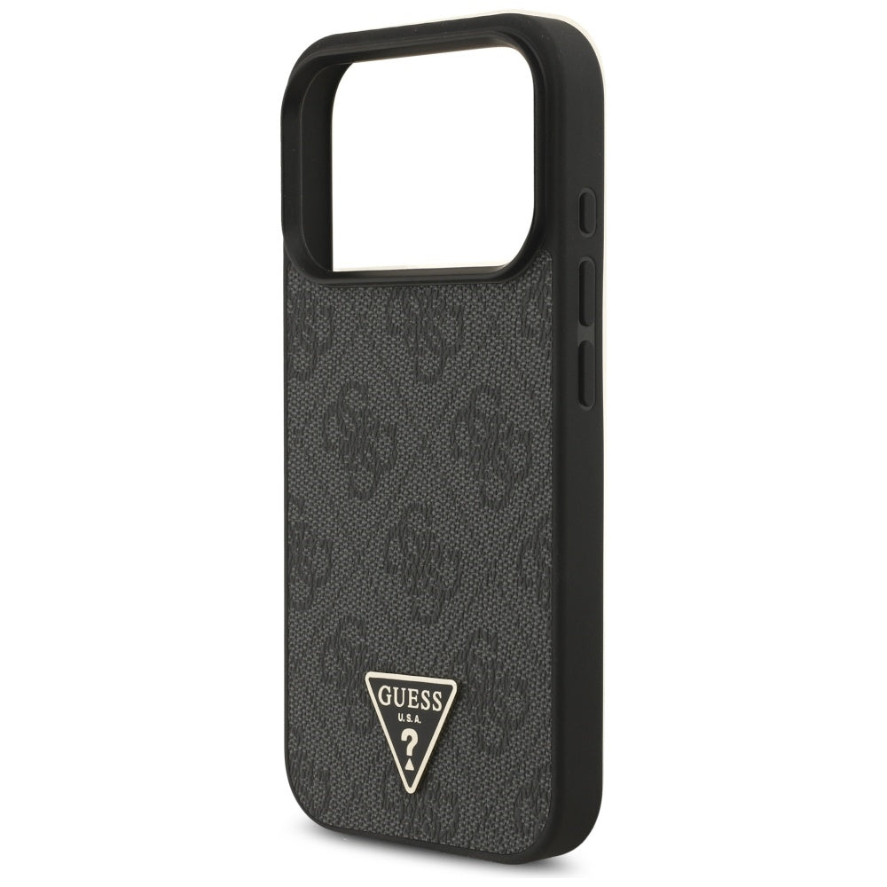 Θήκη MagSafe για Apple iPhone 17 Pro Max, Guess, 4G Triangle Logo με Λουράκι Κορδονιού, Μαύρη