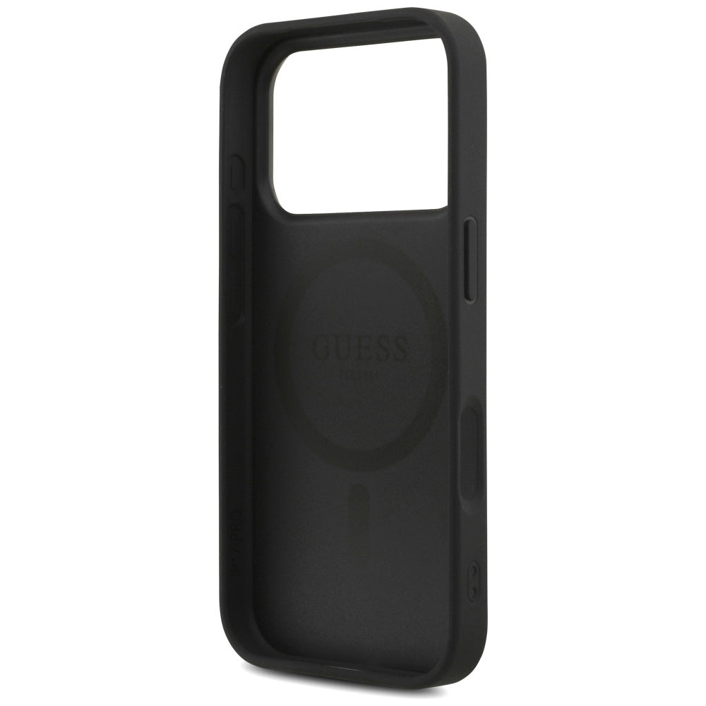 Θήκη MagSafe για Apple iPhone 17 Pro Max, Guess, 4G Triangle Logo με Λουράκι Κορδονιού, Μαύρη