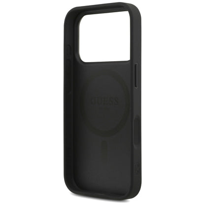 Θήκη MagSafe για Apple iPhone 17 Pro Max, Guess, 4G Triangle Logo με Λουράκι Κορδονιού, Μαύρη