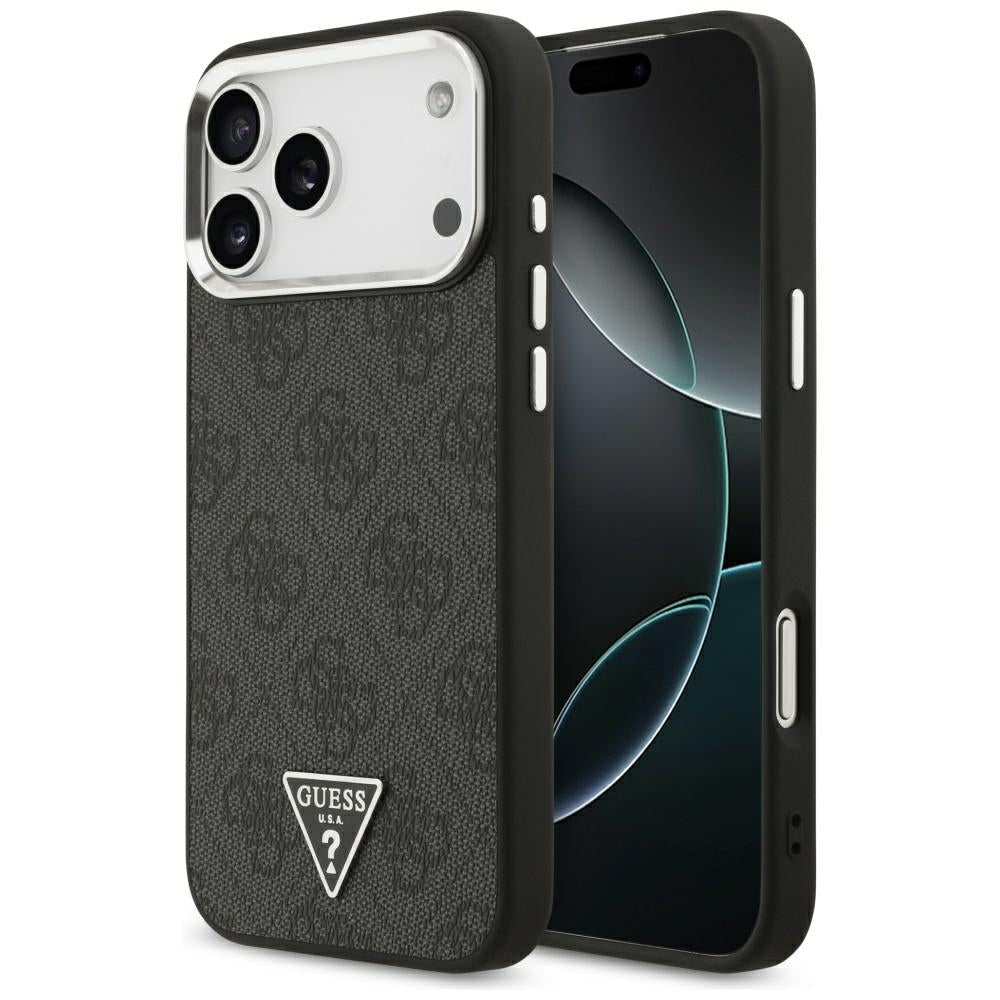 Θήκη MagSafe για Apple iPhone 17 Pro Max, Guess, 4G Triangle Logo, Μαύρη Ασημί