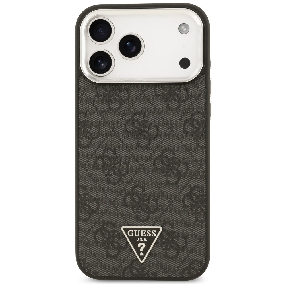 Θήκη MagSafe για Apple iPhone 17 Pro Max, Guess, 4G Triangle Logo, Μαύρη Ασημί
