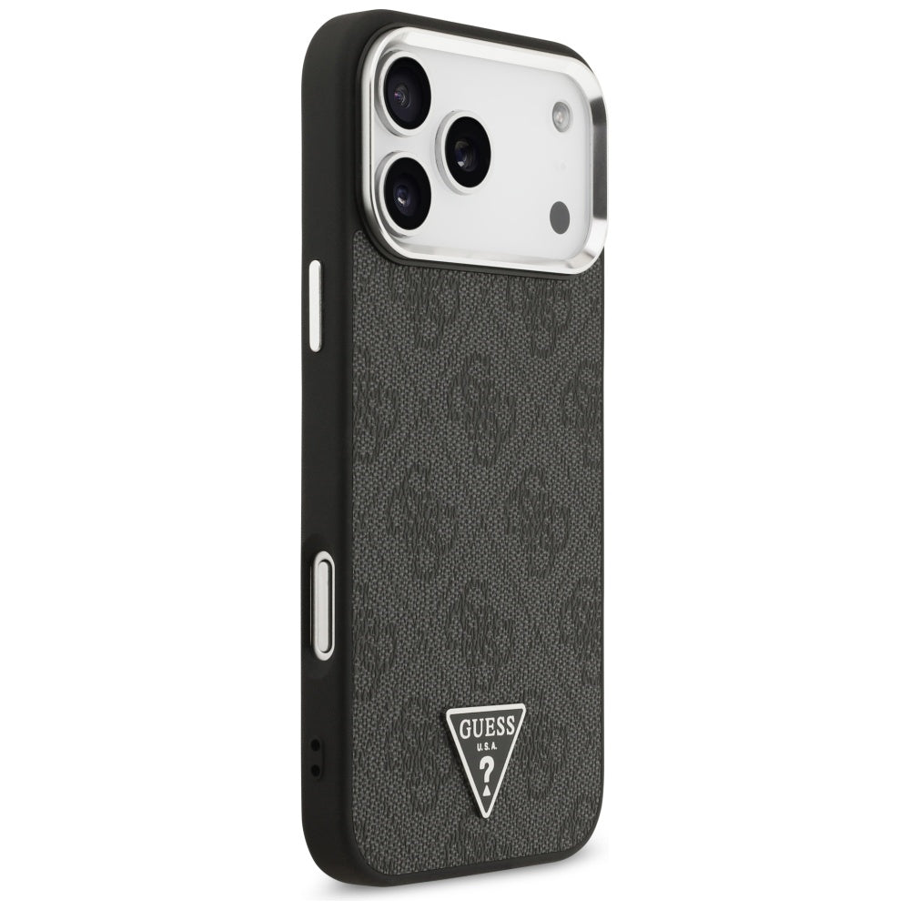 Θήκη MagSafe για Apple iPhone 17 Pro Max, Guess, 4G Triangle Logo, Μαύρη Ασημί