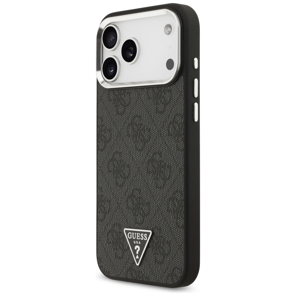 Θήκη MagSafe για Apple iPhone 17 Pro Max, Guess, 4G Triangle Logo, Μαύρη Ασημί