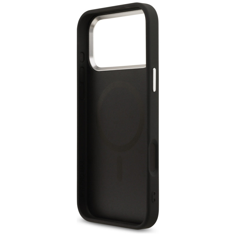 Θήκη MagSafe για Apple iPhone 17 Pro Max, Guess, 4G Triangle Logo, Μαύρη Ασημί