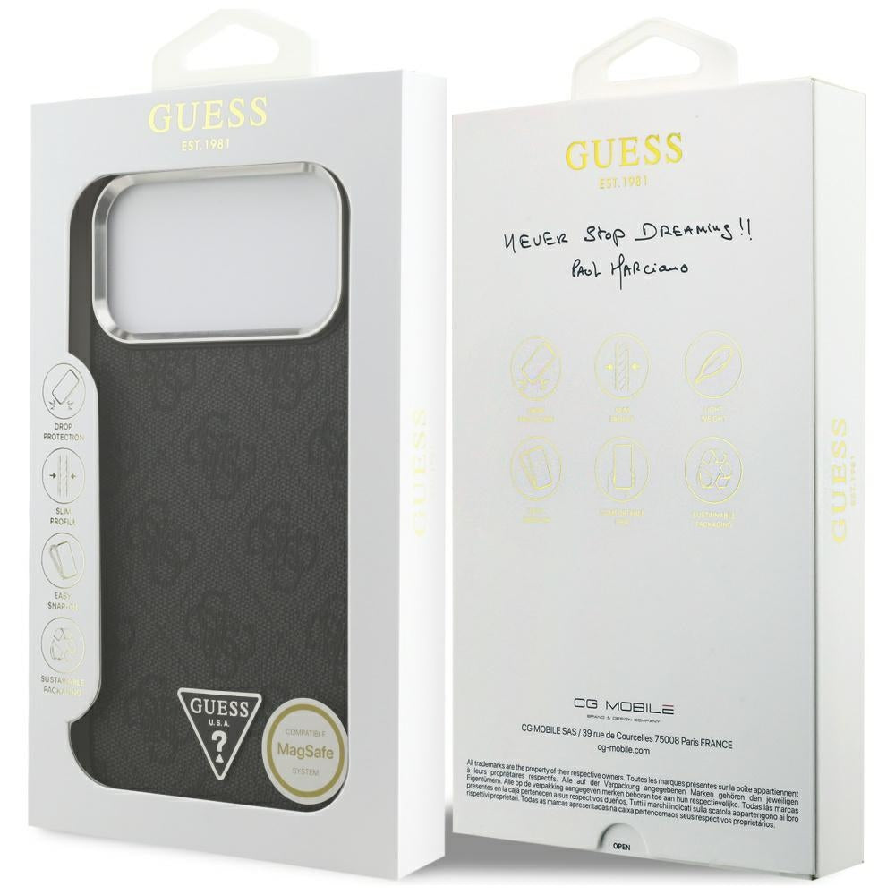 Θήκη MagSafe για Apple iPhone 17 Pro Max, Guess, 4G Triangle Logo, Μαύρη Ασημί