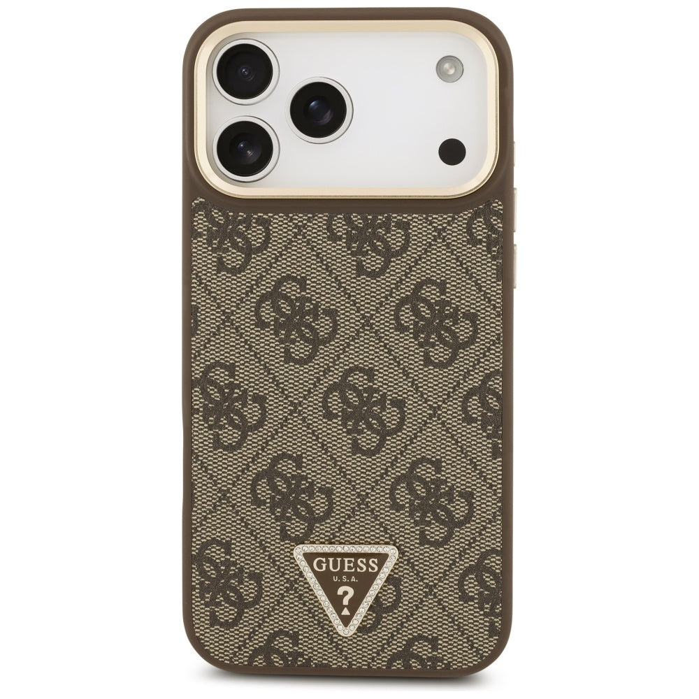 Θήκη MagSafe για Apple iPhone 17 Pro Max, Guess, 4G Triangle Logo με Μεγάλο Λουρί, Καφέ