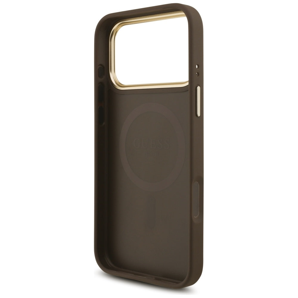 Θήκη MagSafe για Apple iPhone 17 Pro Max, Guess, 4G Triangle Logo με Μεγάλο Λουρί, Καφέ