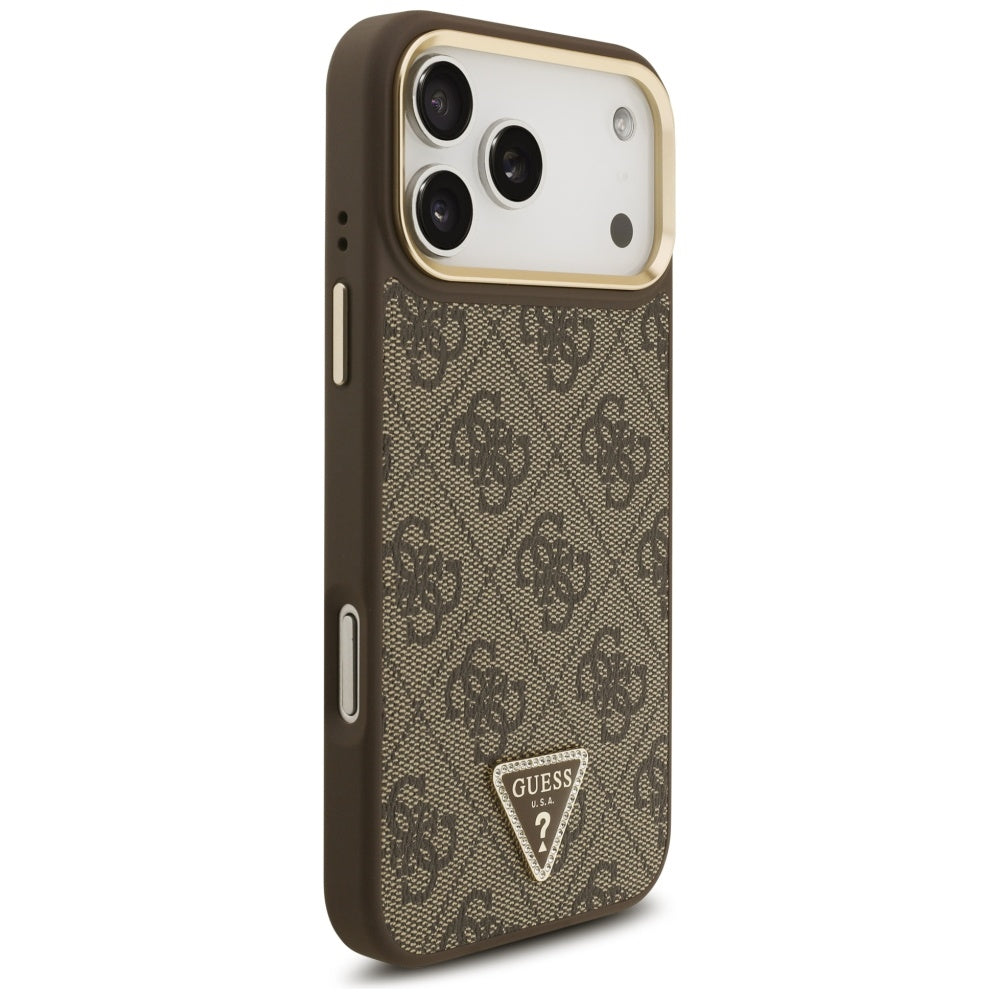 Θήκη MagSafe για Apple iPhone 17 Pro Max, Guess, 4G Triangle Logo με Μεγάλο Λουρί, Καφέ