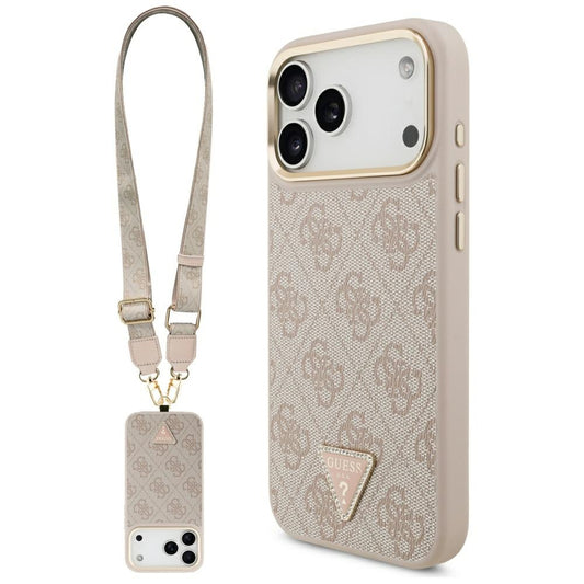 Θήκη MagSafe για Apple iPhone 17 Pro Max, Guess, 4G Triangle Logo with Big Strap, Ροζ