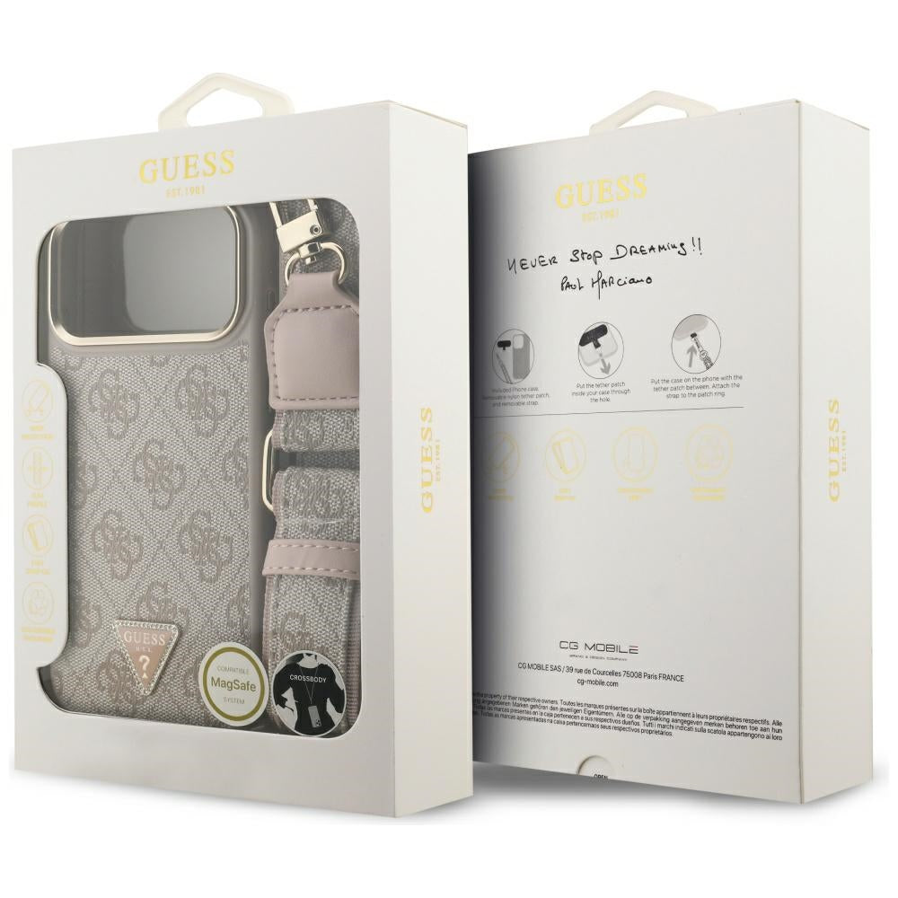 Θήκη MagSafe για Apple iPhone 17 Pro Max, Guess, 4G Triangle Logo with Big Strap, Ροζ