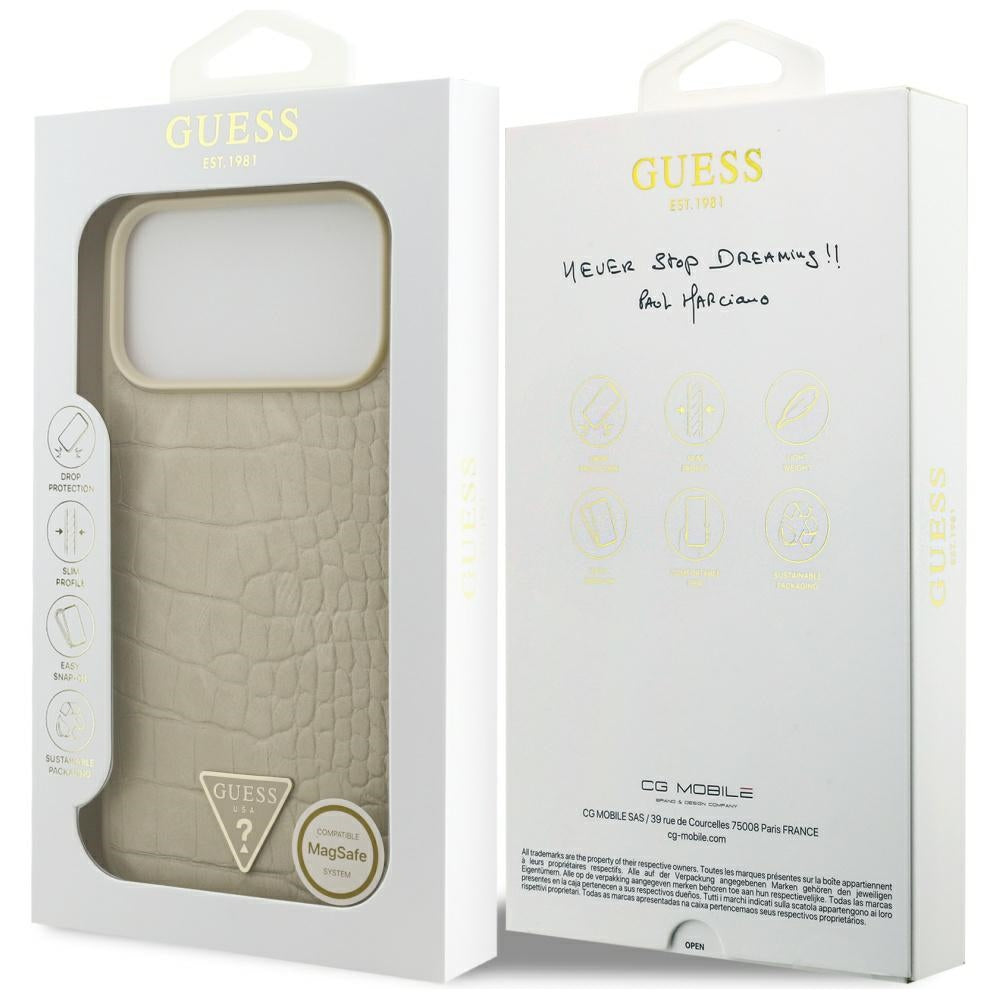 MagSafe Case for Apple iPhone 17 Pro Max, Guess, Croco Triangle Logo, Gold