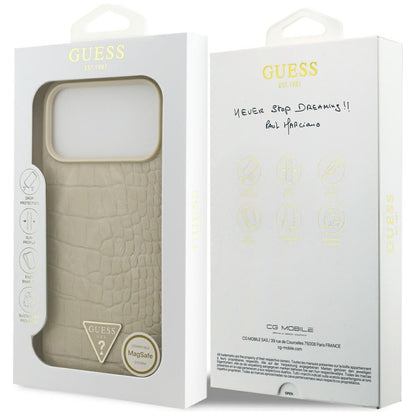 MagSafe Case for Apple iPhone 17 Pro Max, Guess, Croco Triangle Logo, Gold
