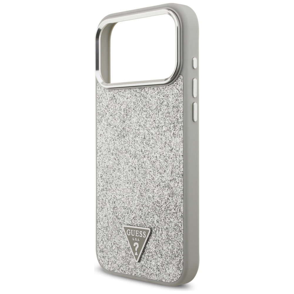 Θήκη MagSafe για Apple iPhone 17 Pro Max, Guess, Glitter Triangle Logo, Ασημί