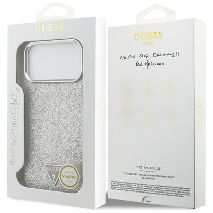 Θήκη MagSafe για Apple iPhone 17 Pro Max, Guess, Glitter Triangle Logo, Ασημί