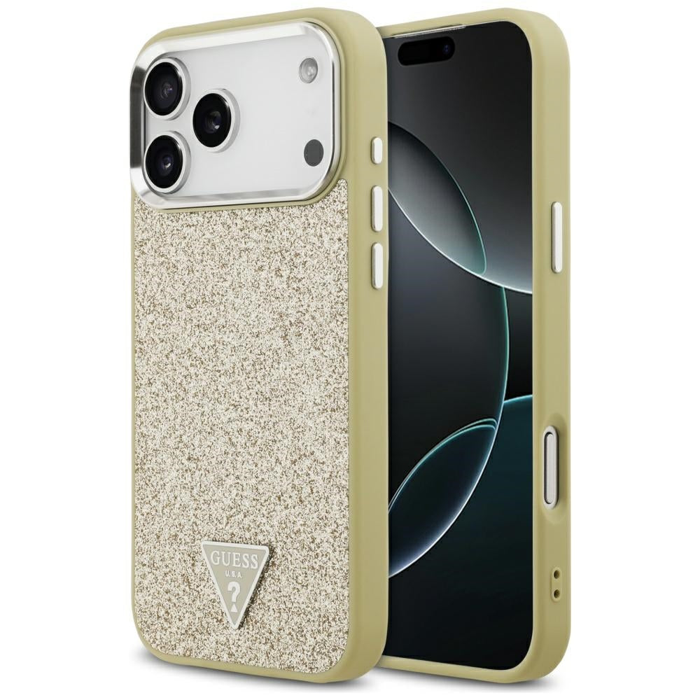 Θήκη MagSafe για Apple iPhone 17 Pro Max, Guess, Glitter Triangle Logo, Χρυσή