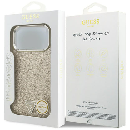 Θήκη MagSafe για Apple iPhone 17 Pro Max, Guess, Glitter Triangle Logo, Χρυσή