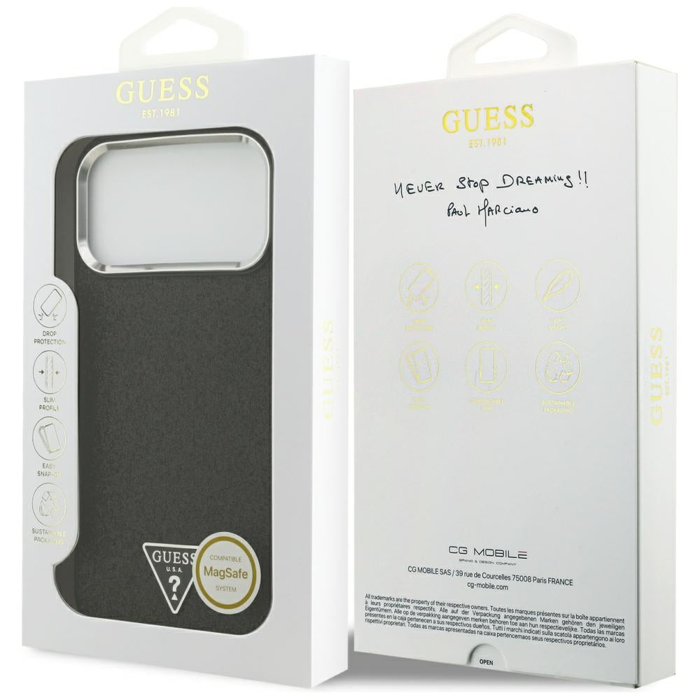 Θήκη MagSafe για Apple iPhone 17 Pro Max, Guess, Glitter Triangle Logo, Μαύρη