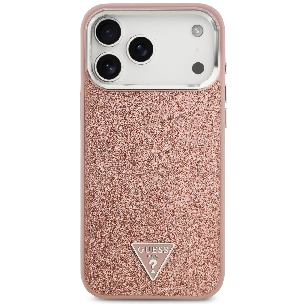 Θήκη MagSafe για Apple iPhone 17 Pro Max, Guess, Glitter Triangle Logo, Ροζ