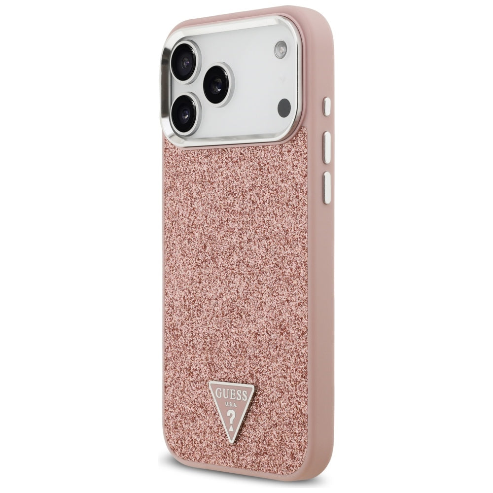 Θήκη MagSafe για Apple iPhone 17 Pro Max, Guess, Glitter Triangle Logo, Ροζ