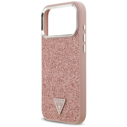 Θήκη MagSafe για Apple iPhone 17 Pro Max, Guess, Glitter Triangle Logo, Ροζ