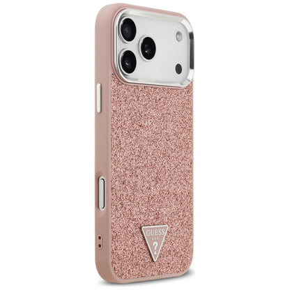 Θήκη MagSafe για Apple iPhone 17 Pro Max, Guess, Glitter Triangle Logo, Ροζ
