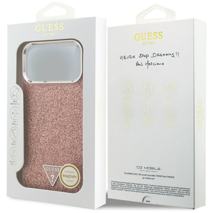 Θήκη MagSafe για Apple iPhone 17 Pro Max, Guess, Glitter Triangle Logo, Ροζ