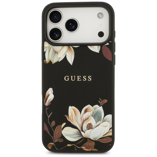 Θήκη MagSafe για Apple iPhone 17 Pro Max, Guess, Grained Flowers, Μαύρη