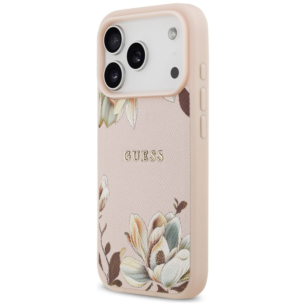 MagSafe Case for Apple iPhone 17 Pro Max, Guess, Grained Flowers, Pink