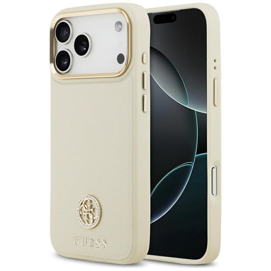 MagSafe Case for Apple iPhone 17 Pro Max, Guess, Grained Strass Logo, Beige