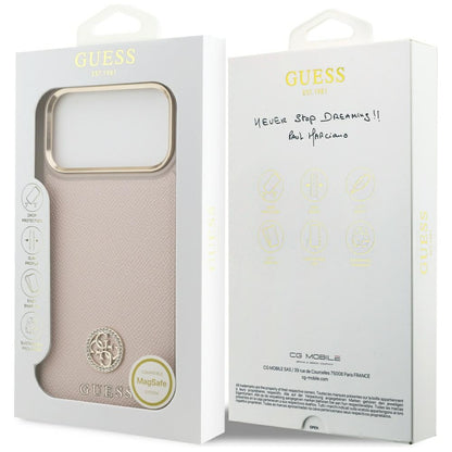 Θήκη MagSafe για Apple iPhone 17 Pro Max, Guess, Grained Strass Logo, Ροζ