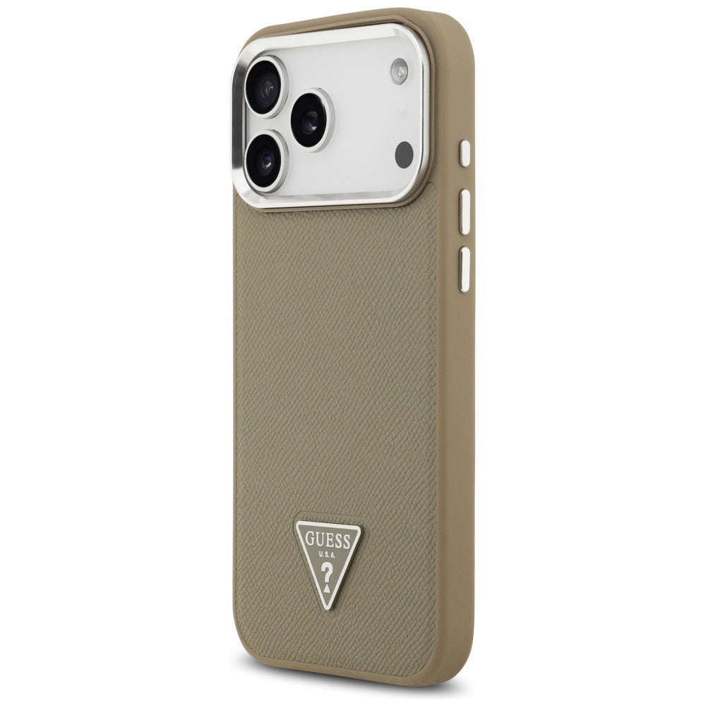 MagSafe Case for Apple iPhone 17 Pro Max, Guess, Grained Triangle Logo, Brown