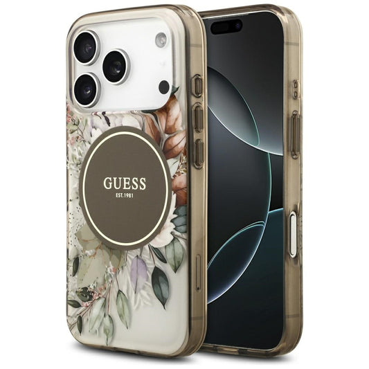 MagSafe Case for Apple iPhone 17 Pro Max, Guess, IML Flower & Tonal Circle, Brown