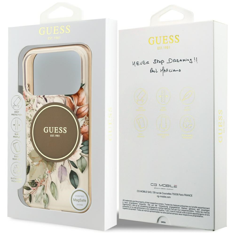 MagSafe Case for Apple iPhone 17 Pro Max, Guess, IML Flower & Tonal Circle, Brown