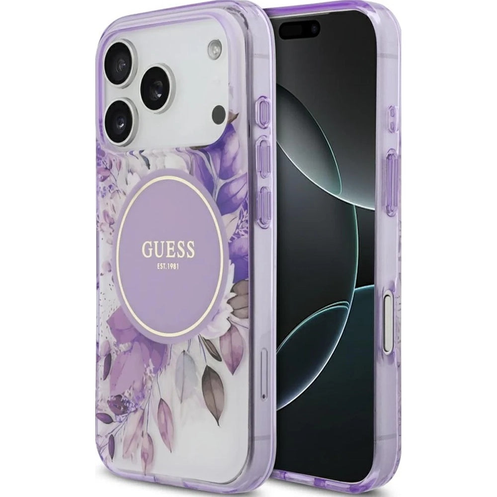 Θήκη MagSafe για Apple iPhone 17 Pro Max, Guess, IML Flower & Tonal Circle, Μοβ