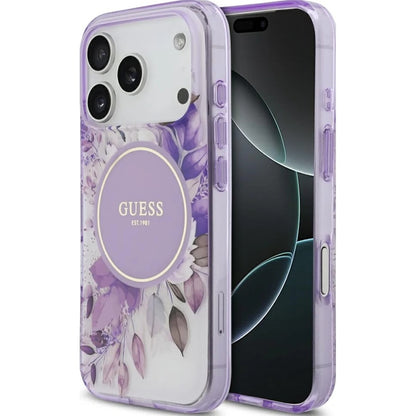 Θήκη MagSafe για Apple iPhone 17 Pro Max, Guess, IML Flower & Tonal Circle, Μοβ