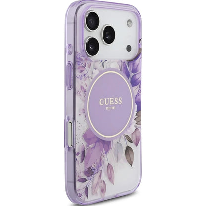 Θήκη MagSafe για Apple iPhone 17 Pro Max, Guess, IML Flower & Tonal Circle, Μοβ