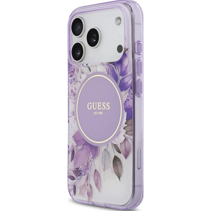 Θήκη MagSafe για Apple iPhone 17 Pro Max, Guess, IML Flower & Tonal Circle, Μοβ