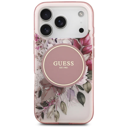 MagSafe Case for Apple iPhone 17 Pro Max, Guess, IML Flower & Tonal Circle, Pink