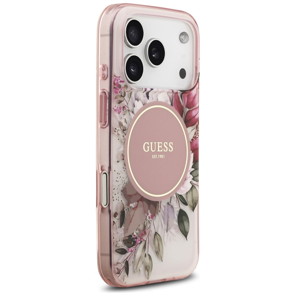 MagSafe Case for Apple iPhone 17 Pro Max, Guess, IML Flower & Tonal Circle, Pink