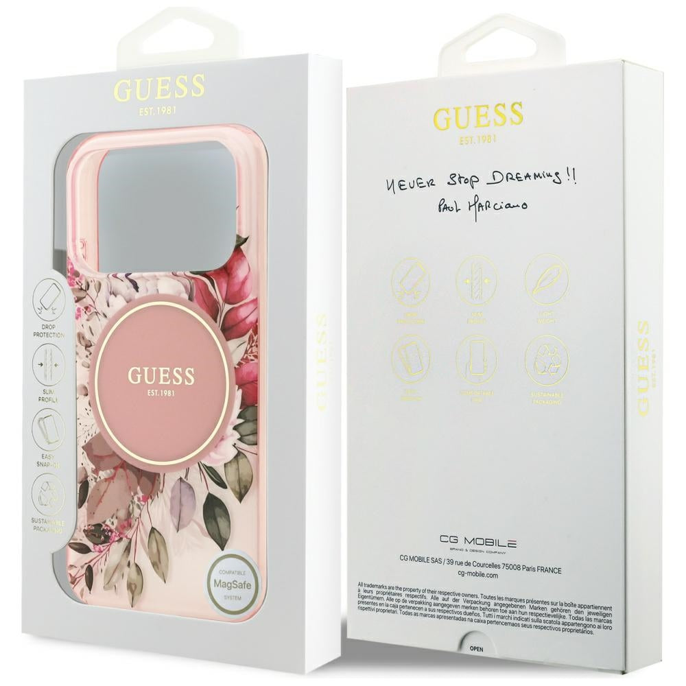 MagSafe Case for Apple iPhone 17 Pro Max, Guess, IML Flower & Tonal Circle, Pink