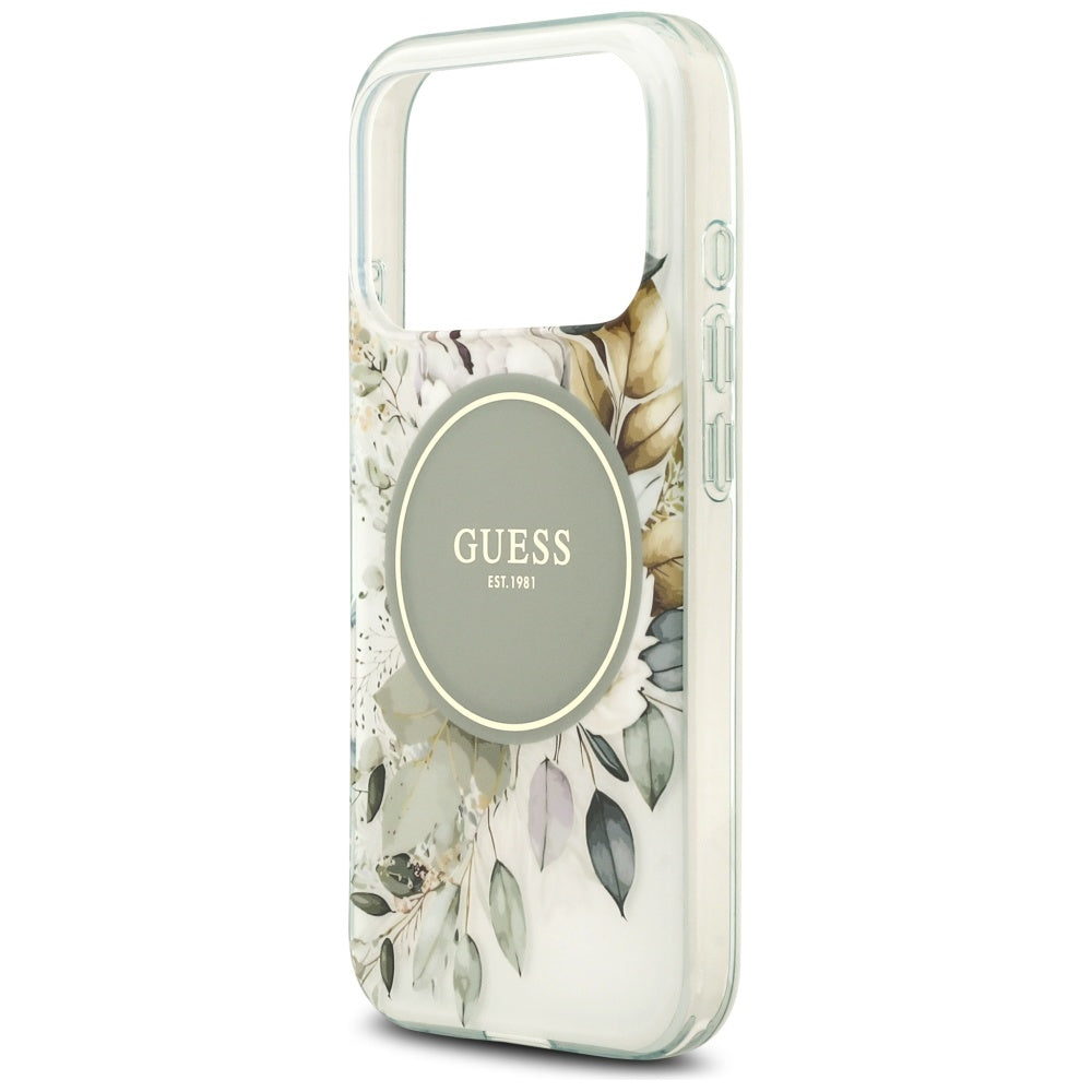 MagSafe Case for Apple iPhone 17 Pro Max, Guess, IML Flower & Tonal Circle, Green
