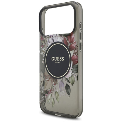 Θήκη MagSafe για Apple iPhone 17 Pro Max, Guess, IML Flowers with Pearl Strap, Μαύρη