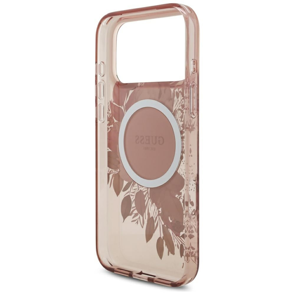 MagSafe Case for Apple iPhone 17 Pro Max, Guess, IML Flowers with Pearl Strap, Pink