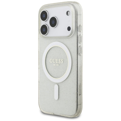 Θήκη MagSafe για Apple iPhone 17 Pro Max, Guess, IML Glitter με Λουράκι Περλών, Διάφανη